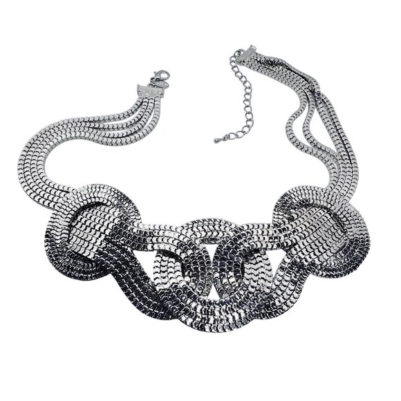 Express Chunky 4 Strand Square Link Silver Tone Necklace (5545) - Picture 5 of 6